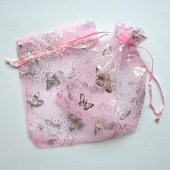 Organzový sáček s motýlem - 12 x 16 cm - růžová