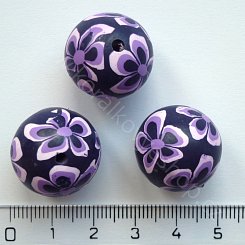 Fimo kulička - fialové květy - 20 mm