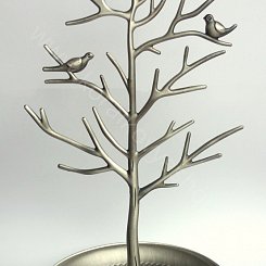 Stojánek na šperky - kovový - strom - barva stříbrná