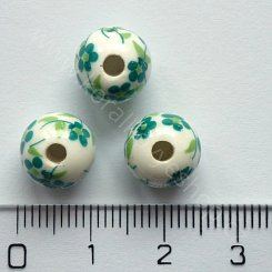 Porcelánová kulička s kytičkou - zelená