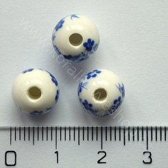 Porcelánová kulička s kytičkou - modrá