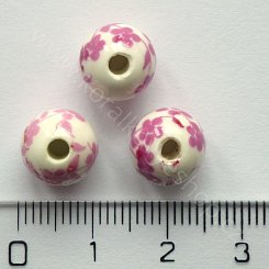 Porcelánová kulička s kytičkou - růžová