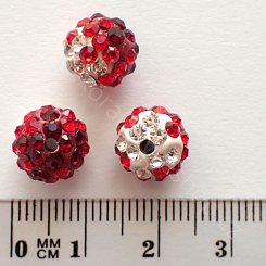 Dvoubarevné kuličky s kamínky - červeno-bílá