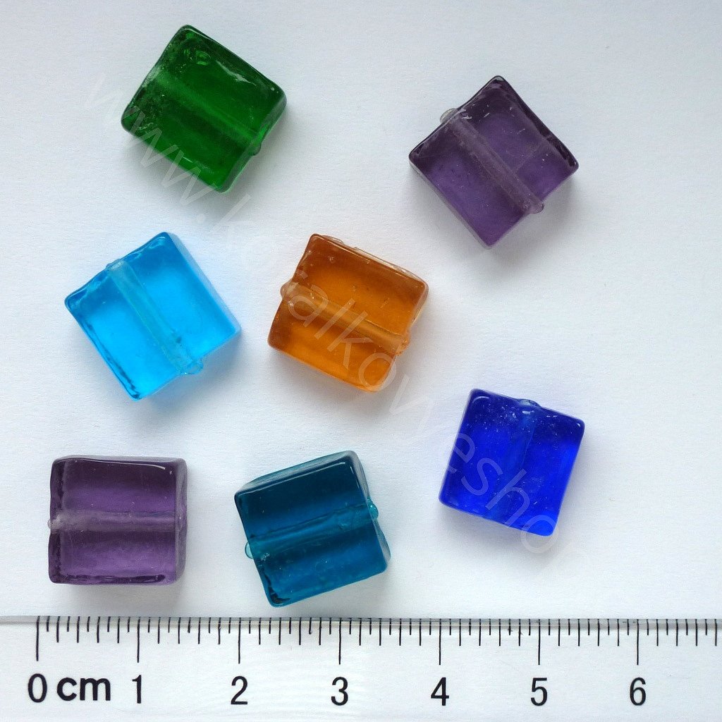 Skleněný korálek - čtverec - 12 mm - Zelená
