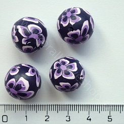 Fimo kulička - fialové květy - 16 mm