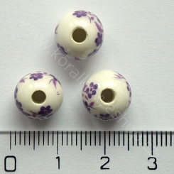 Porcelánová kulička s kytičkou - fialová